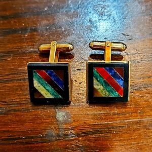 MENS CUFFLINKS‎ Horizontal Inlaid Colors French Cuffs